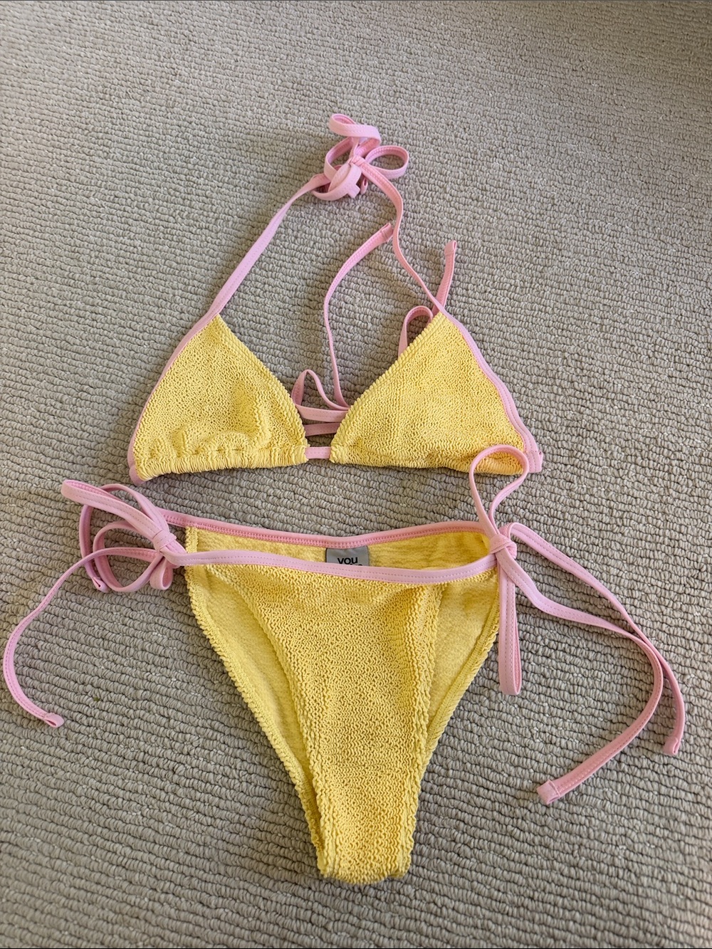 Yellow & Pink Textured Tie-Side Bikini - Women's Swim